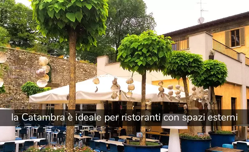la Catambra è ideale per ristoranti con spazi esterni — dehors di un ristorante circondato da piante Catambra in vaso